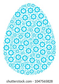 Egg composition of cog wheels. Vector mechanical wheel pictograms are organized into egg composition.