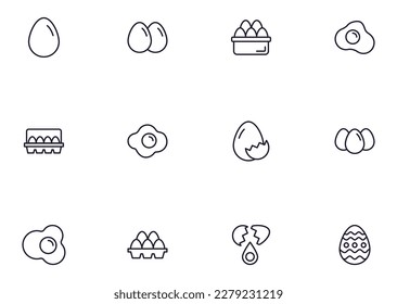 Egg concept. Food line icon set. Collection of vector signs in trendy flat style for web sites, internet shops and stores, books and flyers. Premium quality icons isolated on white background 