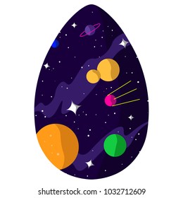 Egg with cosmos inside. Double exposure. Vector illustration.