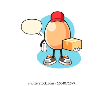 Egg courier with speech bubble cartoon. Mascot Character vector.