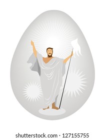 An Egg Covered with Jesus Christ Painted on Traditionally Easter Egg Background