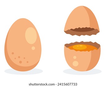 Egg crack broken eggshell open shell isolated concept. Vector design graphic illustration