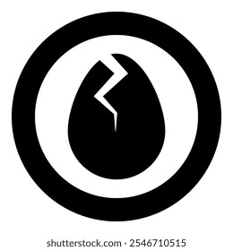 Egg with cracked eggshell damaged icon in circle round black color vector illustration image solid outline style