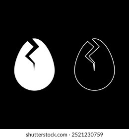 Egg with cracked eggshell damaged set icon white color vector illustration image solid fill outline contour line thin flat style