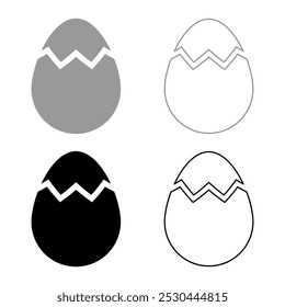 Egg with cracked eggshell damaged set icon grey black color vector illustration image solid fill outline contour line thin flat style