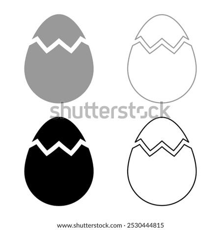 Egg with cracked eggshell damaged set icon grey black color vector illustration image solid fill outline contour line thin flat style