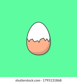 Egg With Cracked Half Peeled Brown Shell Vector Icon Illustration. Chicken Egg Food. Boiled Egg