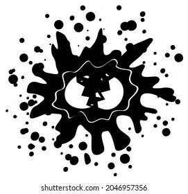 Egg Cracked Splatter Grunge Black, Vector Illustration, Horizontal, Isolated
