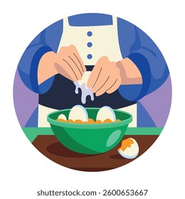 Egg cracking in a bowl, flat style illustration