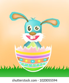 Egg cracks and Easter bunny. Rabbit peeking out of an egg shell. Vector illustration in cartoon style for holiday concept.