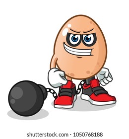 egg criminal mascot vector cartoon illustration