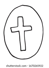 Egg with cross picture, line art, hand drawn illustration. Coloring page, greeting card design. happy easter.