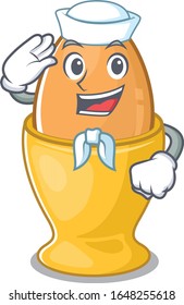 Egg cup cartoon concept Sailor wearing hat