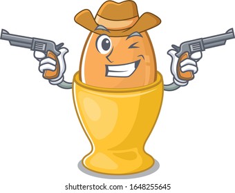 Egg cup Cowboy cartoon concept having guns