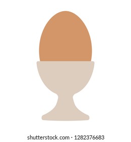 Egg cup server holder with brown hard boiled egg flat vector color icon for food apps and websites