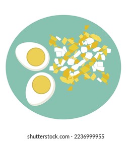 egg cut in half and into pieces, isolated object on a white background, vector illustration, eps