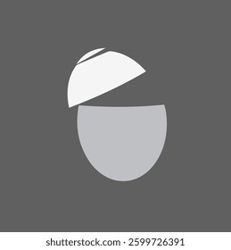 Egg. Cut into three parts. Gray gradient on black background.