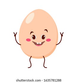 Egg. Cute cartoon character happy, joyful. Cartoon, comic, animation. Vector graphics. For advertising, children's decor, packaging, brochures