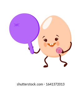 Egg. Cute cartoon character happy, joyful goes in for sports. Cartoon, comics, animation. Vector graphics. For advertising, children's decor, packaging, brochures