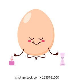 Egg. Cute cartoon character in yoga pose. Cartoon, comic, animation. Vector graphics. For advertising, children's decor, packaging, brochures
