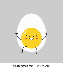 Egg cute character cartoon yolk smile face kawaii greeting joy happy emotions icon vector illustration.