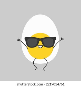 Egg cute character cartoon yolk smile face kawaii joy jumping happy emotions icon vector illustration.