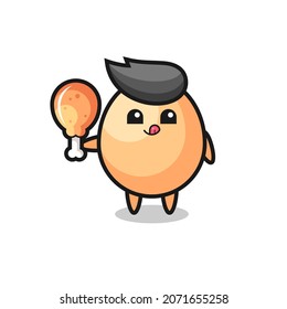 huevo linda mascota está comiendo una gallina frita, diseño de estilo lindo para camiseta, pegatina, elemento logo