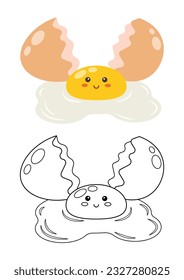Dibujo de ilustraciones vectoriales lindas de huevo aislado en fondo blanco. Vector de huevo coloreado e incoloro. Cuta página de coloreo para los niños. 