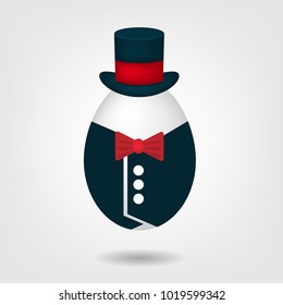 egg with cylinder, tuxedo and red bow tie. Vector illustration