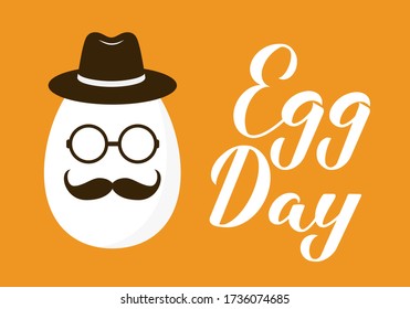 Egg Day calligraphy hand lettering with cartoon character. Funny typography poster. Vector template for banner, flyer, sticker, shirt, greeting card, postcard, logo design, etc.