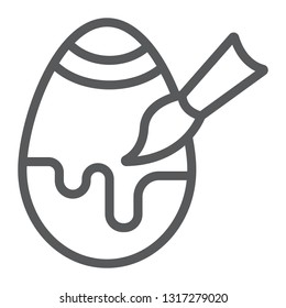 Egg decoration line icon, easter and decor, paintbrush and egg sign, vector graphics, a linear pattern on a white background, eps 10.