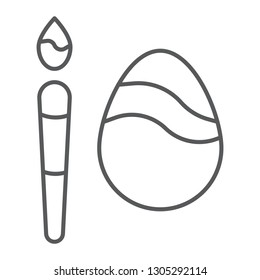Egg decoration thin line icon, easter and paint, egg and brush sign, vector graphics, a linear pattern on a white background, eps 10.