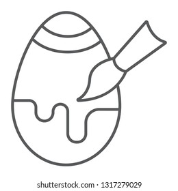 Egg decoration thin line icon, easter and decor, paintbrush and egg sign, vector graphics, a linear pattern on a white background, eps 10.