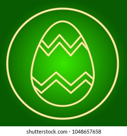 Egg with decorative stripes in neon circle. Easter. Neon icon. Neon sign. Effect of neon glow. Vector Image.