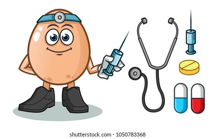 egg doctor mascot vector cartoon illustration