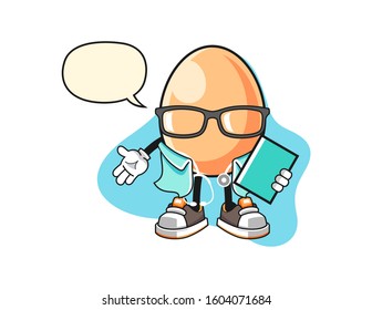 Egg doctor with speech bubble cartoon. Mascot Character vector.