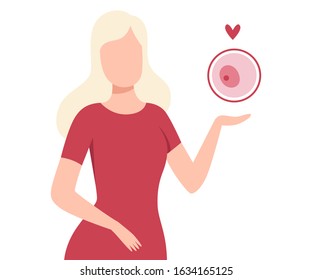 Egg Donation, Healthy Young Woman Holding Oocyte Vector Illustration