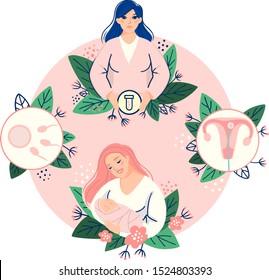 Egg Donation Vector Illustration With Women And Baby
