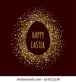 Egg dotted frame with inscription Happy Easter. Dots of various size. Vector abstract background.