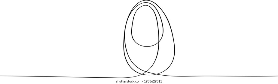 The egg is drawn by one continuous line, easter postcard design. Black outline silhouette of a simple picture.