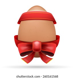 egg dressed in festive red ribbon with bow easter theme vector illustration isolated on white