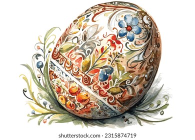 Egg Easter Egg Ornament Folklore Egg with Abstract Colorful Pattern watercolor white background