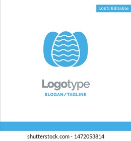 Egg, Easter, Rabbit, Nature Blue Solid Logo Template. Place for Tagline