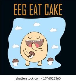 an egg eating chocolate bread. cartoon design for kids t-shirts