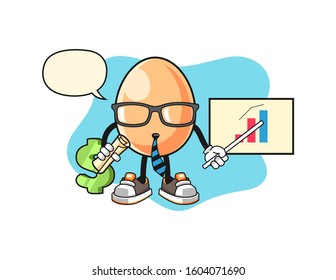 Egg economist with speech bubble cartoon. Mascot Character vector.