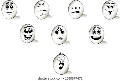 Egg face. funny emoji. icons vector