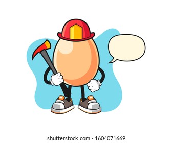 Egg firefighter with speech bubble cartoon. Mascot Character vector.
