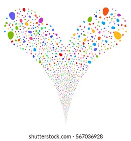 Egg fireworks stream. Vector illustration style is flat bright multicolored iconic symbols on a white background. Object double fountain constructed from random symbols.