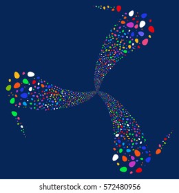 Egg fireworks swirl rotation. Vector illustration style is flat bright multicolored iconic symbols on a blue background. Object whirl created from random pictograms.