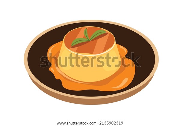 Egg flan with\
mint leaves- delicious \
desserts